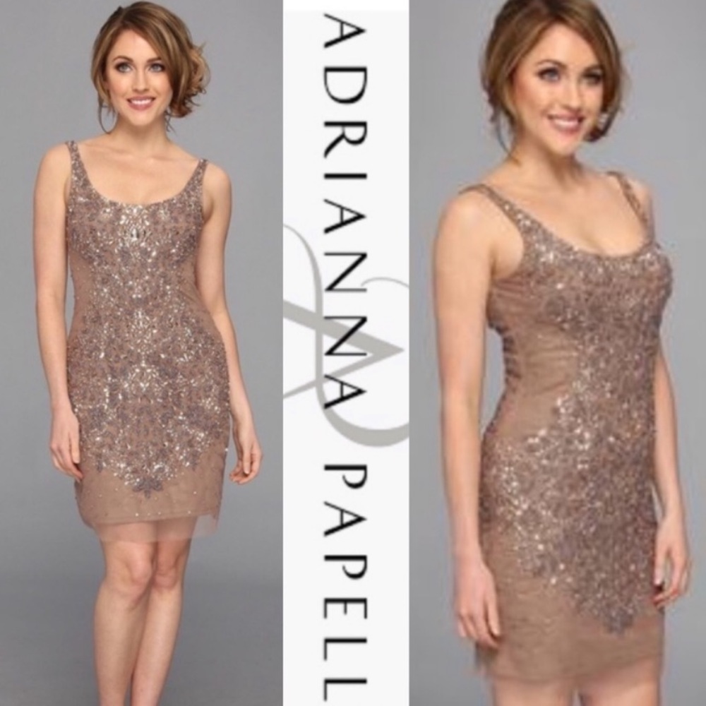 Adrianna Papell sequins and beaded sleeveless dress
